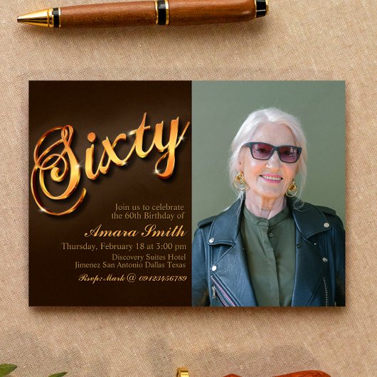 60. Geburtstag für Frau mit Bild Einladung