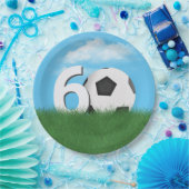 60. Geburtstag Fußball-Ball in Grüngras Pappteller (Party)
