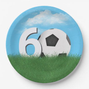 60. Geburtstag Fußball-Ball in Grüngras Pappteller