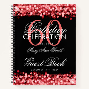 60. Geburtstag Gästebuch Party Glitzern Rot & Sch Notizbuch