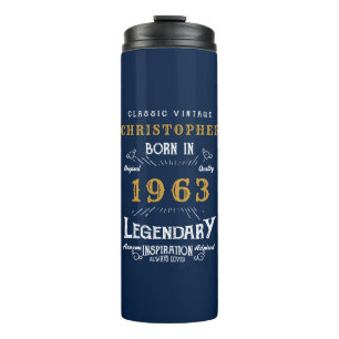 60. Geburtstag Geboren 1963 Legende Blau Gold Name Thermosbecher