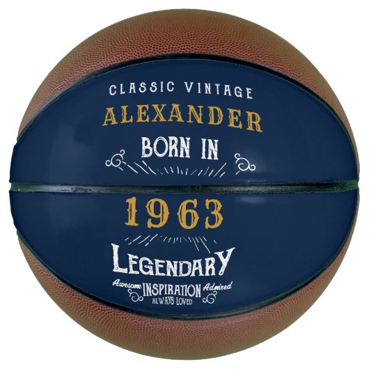 60. Geburtstag Geboren 1963 Name Legend Blue Gold  Basketball (Vorderseite)