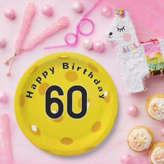 60. Geburtstag Gelbes Pickleball Pappteller (Party)