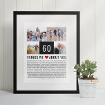 60. Geburtstag Geschenke Dinge, die wir Liebe List Poster<br><div class="desc">Sie suchen ein einzigartiges Geburtstagsgeschenk? Kompilieren Sie eine Liste von Dingen, die Sie sie Liebe, fügen Sie einige Fotos und Sie haben das perfekte Geschenk, dass sie Schatz. Das ist perfekt für einen Meilenstein Geburtstag und wenn Sie ein Party werfen, warum nicht gefragt Gäste, um sie Dinge zu Ihrer Liste...</div>
