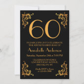 60. Geburtstag Glam Modern Gold Black Vintag Retro Einladung (Vorderseite)