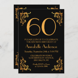 60. Geburtstag Glam Modern Gold Black Vintag Retro Einladung
