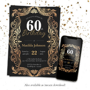 60. Geburtstag Gold Black Boho Glamour Elegant Einladung