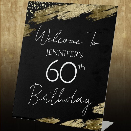 60. Geburtstag Gold Black Welcome Pedestal Sign Sockelschild