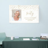 60. Geburtstag Gold Confetti Dreiecke Foto Weiß Banner (Messeveranstaltung)