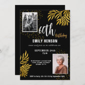 60. Geburtstag Gold Foliage 2 Foto Party Einladung (Vorne/Hinten)