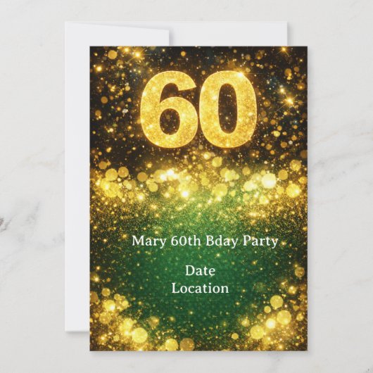 60. Geburtstag Gold Glitter  Einladung (Vorderseite)
