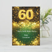 60. Geburtstag Gold Glitter  Einladung (Stehend Vorderseite)