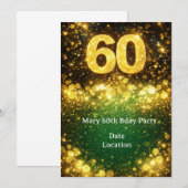 60. Geburtstag Gold Glitter  Einladung (Vorne/Hinten)