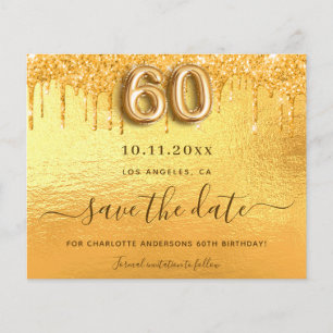 60. Geburtstag Gold Glitzer Save the Date