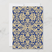 60. Geburtstag - Gold Navy Damask Einladung (Rückseite)