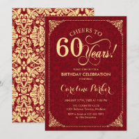 60. Geburtstag - Gold Red Damask
