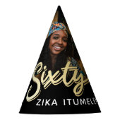 60. Geburtstag Gold schwarz personalisiert Foto Na Partyhütchen (Vorderseite)