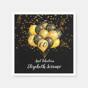60. Geburtstag Gold und Black Balloons Glitzer Serviette