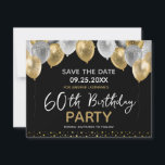 60. Geburtstag Gold und Schwarz Einladung<br><div class="desc">Silber und Gold Glitzer Ballons Template Design. Anpassbar für jedes Alter Erwachsenen Save the Date Geburtstagsparty Einladungen.</div>