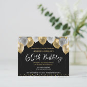60. Geburtstag Gold und Schwarz Einladung (Stehend Vorderseite)