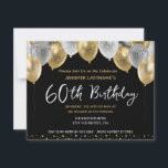 60. Geburtstag Gold und Schwarz Einladung<br><div class="desc">Silber und Gold Glitzer Ballons Template Design. Anpassbar für jedes Alter Erwachsenen Save the Date Geburtstagsparty Einladungen. Ausdruckbare digitale Download-Einladung</div>