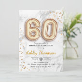 60. Geburtstag - Goldballons Marmoreffekt Einladung (Stehend Vorderseite)