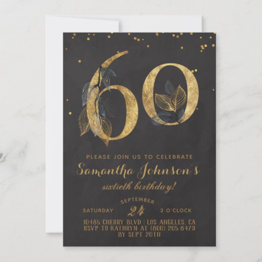 60. Geburtstag Goldene Blüte Einladung (Vorderseite)