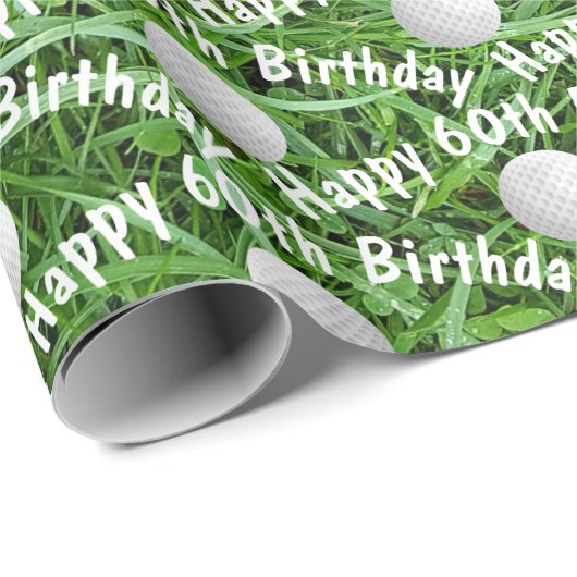 60. Geburtstag Golf Balls auf Gras Geschenkpapier (Rolleneckpunkt)