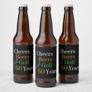 60. Geburtstag Golf Cheers Beers Black Gold Party Bierflaschenetikett