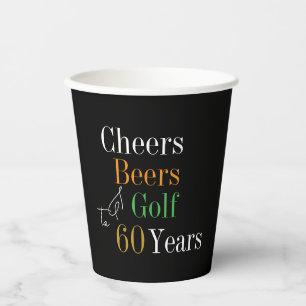 60. Geburtstag Golf Cheers Beers Black Gold Party Pappbecher