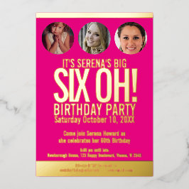 60. Geburtstag Grafik rosa Goldfolie Foto Kreisen Folieneinladung