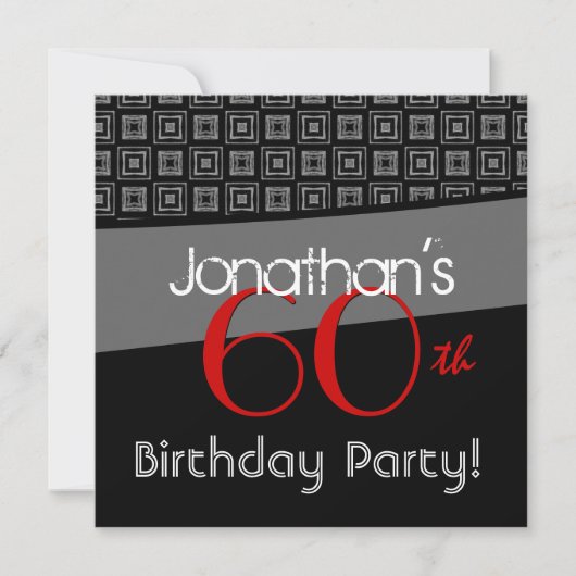 60. Geburtstag Graues Schwarzes Muster Einladung (Vorderseite)