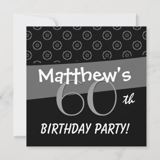 60. Geburtstag Graues und Schwarzes Muster Einladung (Vorderseite)
