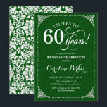 60. Geburtstag - grüner Damast Einladung<br><div class="desc">Einladung zum 60. Geburtstag. Elegantes Vintages Grün und Imitat Gold mit Damast-Muster. Enthält Skript-Schriftart. Feiert bis 60 Jahre! Kann in jedem Alter personalisiert werden! Nachricht,  wenn Sie weitere Anpassungen benötigen.</div>