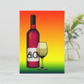 60. Geburtstag: Halbtonweinflasche u. -glas Einladung (Stehend Vorderseite)