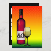 60. Geburtstag: Halbtonweinflasche u. -glas Einladung (Vorne/Hinten)