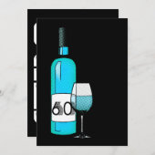 60. Geburtstag : halftone Weinflasche & Glas Einladung (Vorne/Hinten)
