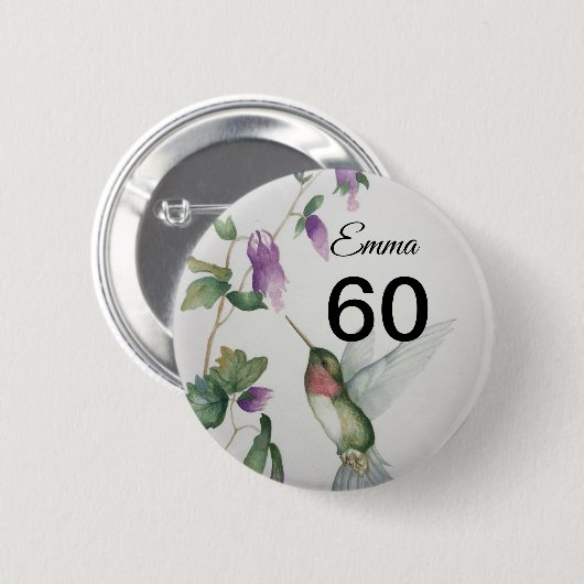 60. Geburtstag Hübscher Vogelgarten Blume Button (Vorne & Hinten)