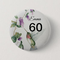 60. Geburtstag Hübscher Vogelgarten Blume Button