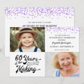 60. Geburtstag im MAKING Lila Confetti Einladung (Vorne/Hinten)