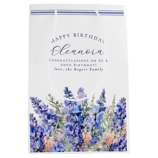 60. Geburtstag Juli Geburtstag Monat Blume Blau Mittlere Geschenktüte (Vorderseite)
