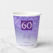 60. Geburtstag Klasse Falling Lila Glitzer Pappbecher (Rückseite)