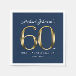 60. Geburtstag Klassischer Solid Gold Text Navy Bl Serviette