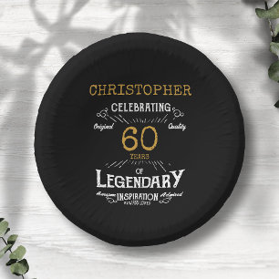 60. Geburtstag Legendary Black Gold Retro Pappteller
