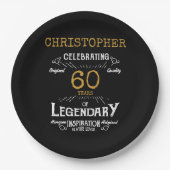 60. Geburtstag Legendary Black Gold Retro Pappteller (Vorderseite)