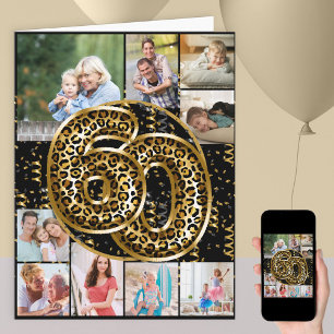 60. Geburtstag Leopardendruck Goldene Ballons Foto Karte