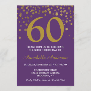 60. Geburtstag Lila Gold Confetti Modernes Elegant Einladung