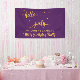 60. Geburtstag lila Gold hello 60 Namensskript Banner