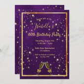 60. Geburtstag lila Goldblasen Einladung (Vorne/Hinten)