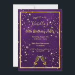 60. Geburtstag lila Goldblasen Einladung<br><div class="desc">Eine trendige,  moderne 60. Geburtstagsparty Einladungskarte für eine Frau. Ein klassischer,  lila Hintergrund mit vergoldetem Rahmen und Flöten aus Imitat,  Glas und Bläschen,  goldfarbenen Buchstaben. Der Lila Hintergrund ist ungleichmäßig. Vorlagen für Ihre Party-Informationen. Zurück: lila und Blasen</div>